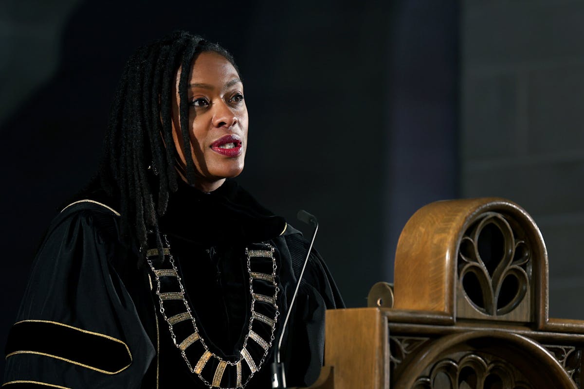 Interim Pres. Dr. Manya Whitaker speaks on Dec. 15 at Shove during Winter Commencement 2024. Photo by Jamie Cotten / Colorado College